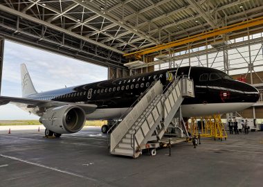 国際線就航に対応した新造機（JA25MC）を北九州空港でお披露目